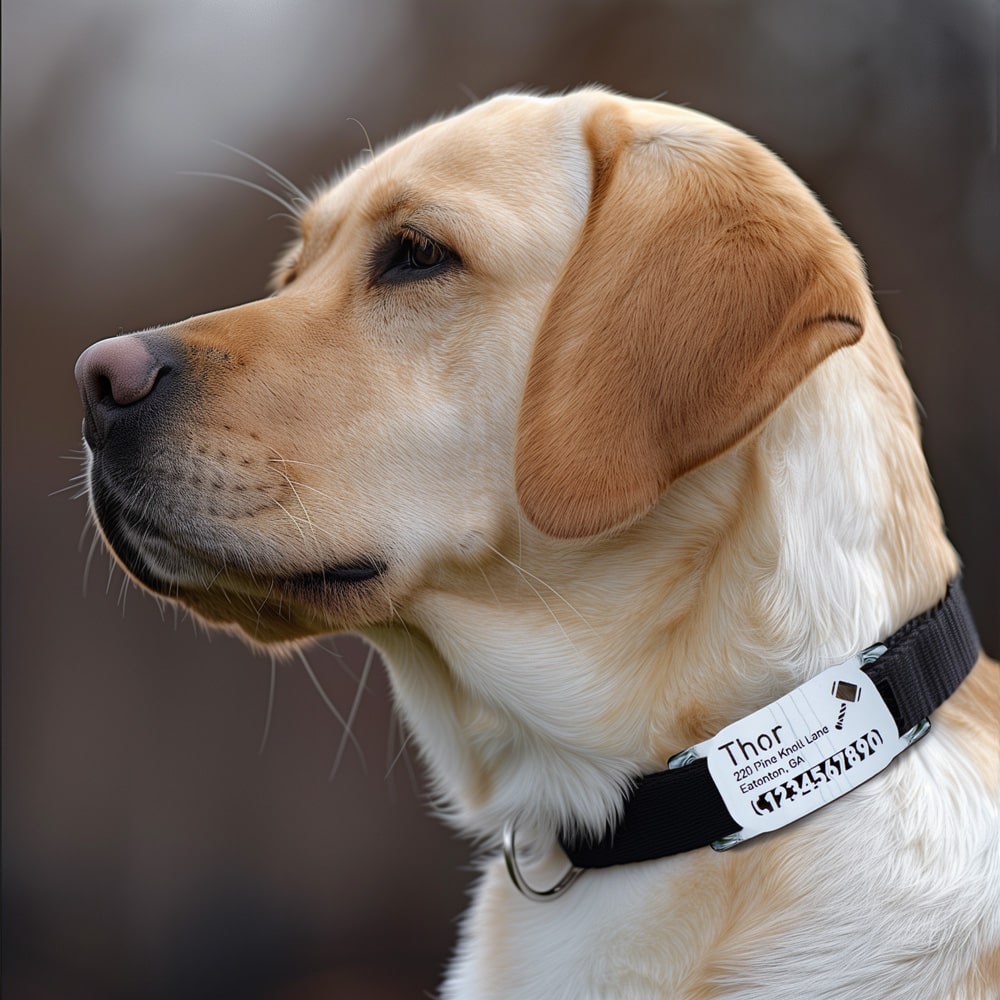 silde-on-dog-id-tag-on-Labrador